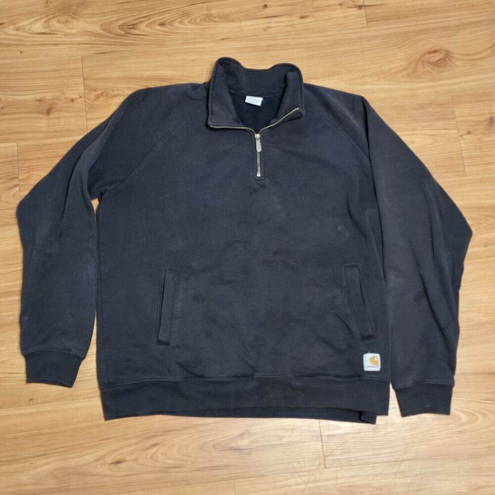 Carhartt 1/4 Zip Sweatshirt Mock Neck Pullover XL Black Cotton Blend K503 BLK